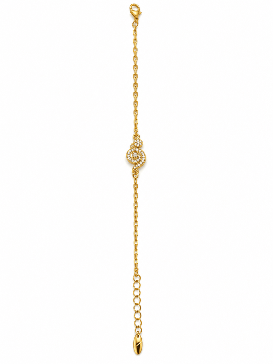 Bhavmayi gold-tone bracelet with a spiral motif covered in clear reflective accents and a delicate chain - bhavmayi