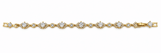 Golden link bracelet with alternating square and round clear sparkling accents in a delicate geometric design