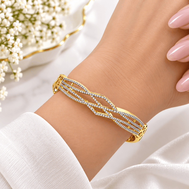 Bhavmayi Gold-Tone Crystal Crossover Designer Bangle - bhavmayi