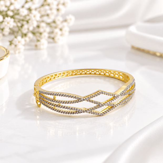 Bhavmayi Gold-Tone Crystal Crossover Designer Bangle - bhavmayi