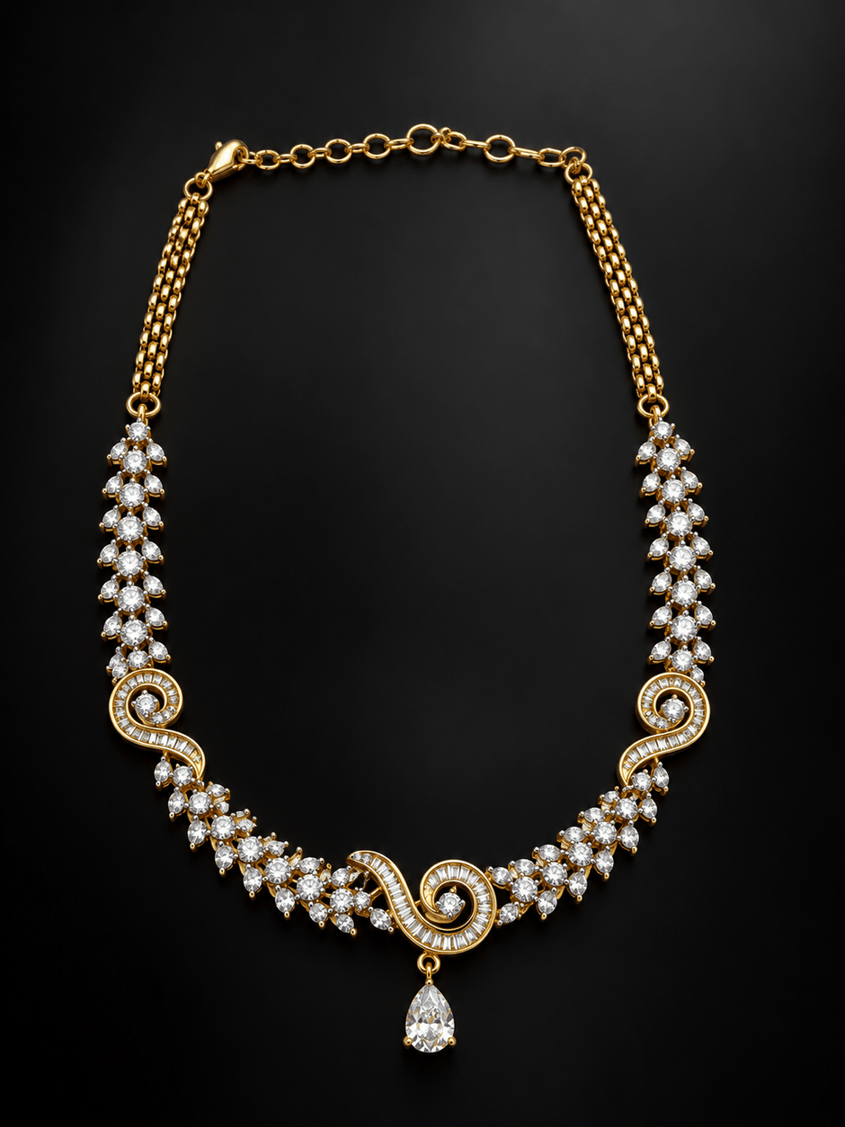 Bhavmayi Gold-Tone CZ Crystal Necklace & Earrings Set - bhavmayi