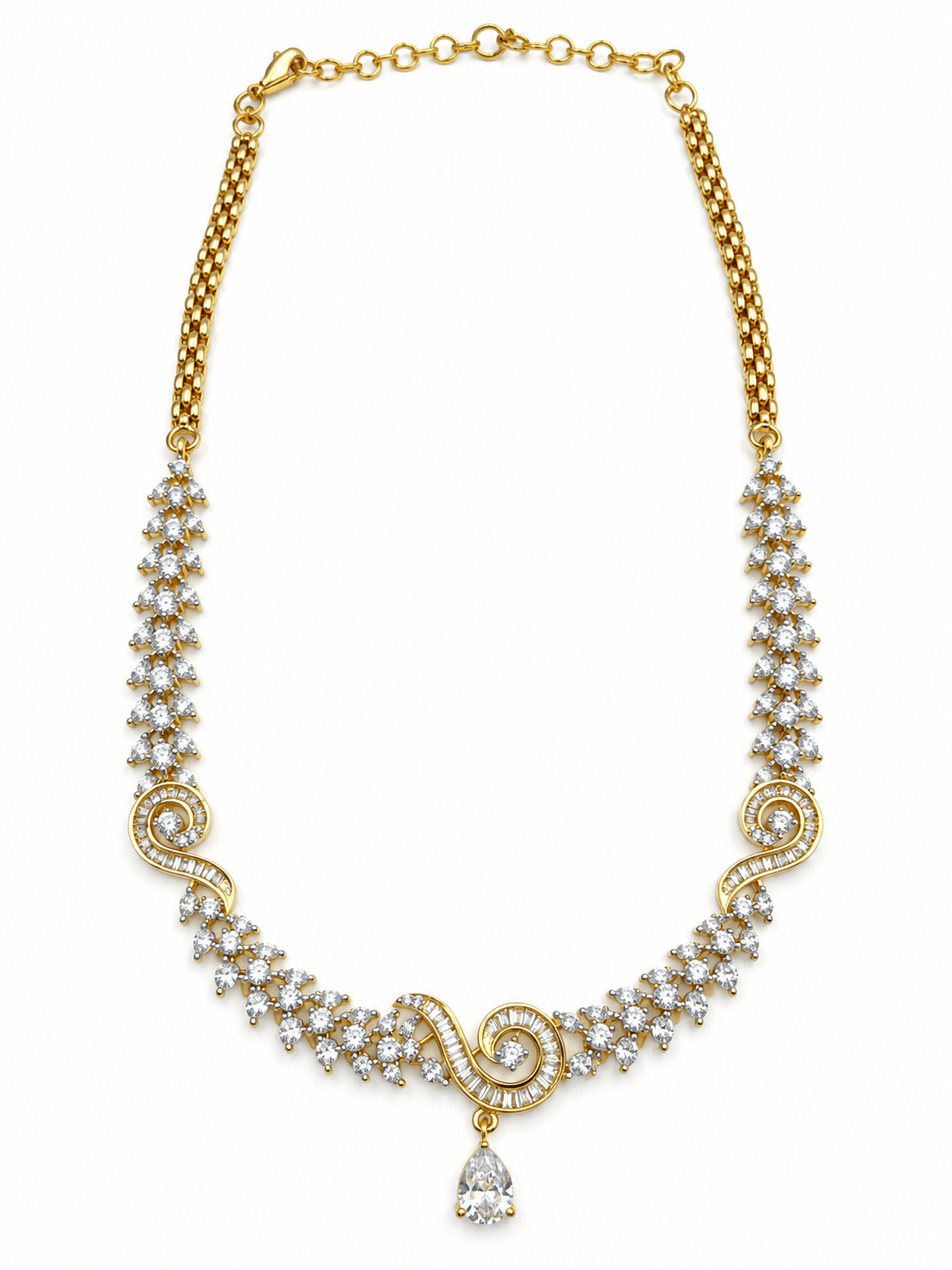Bhavmayi Gold-Tone CZ Crystal Necklace & Earrings Set - bhavmayi