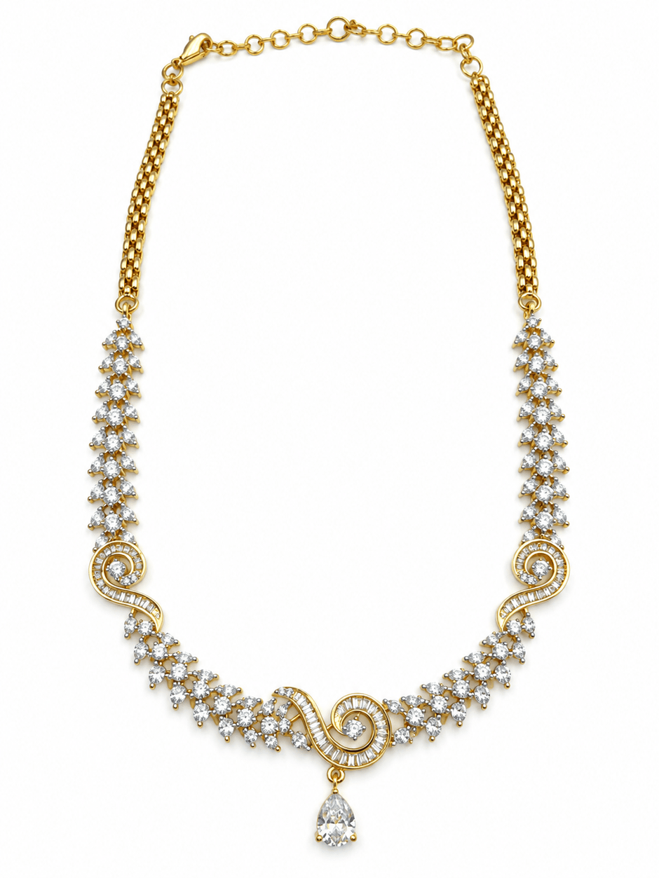 Bhavmayi Gold-Tone CZ Crystal Necklace & Earrings Set - bhavmayi
