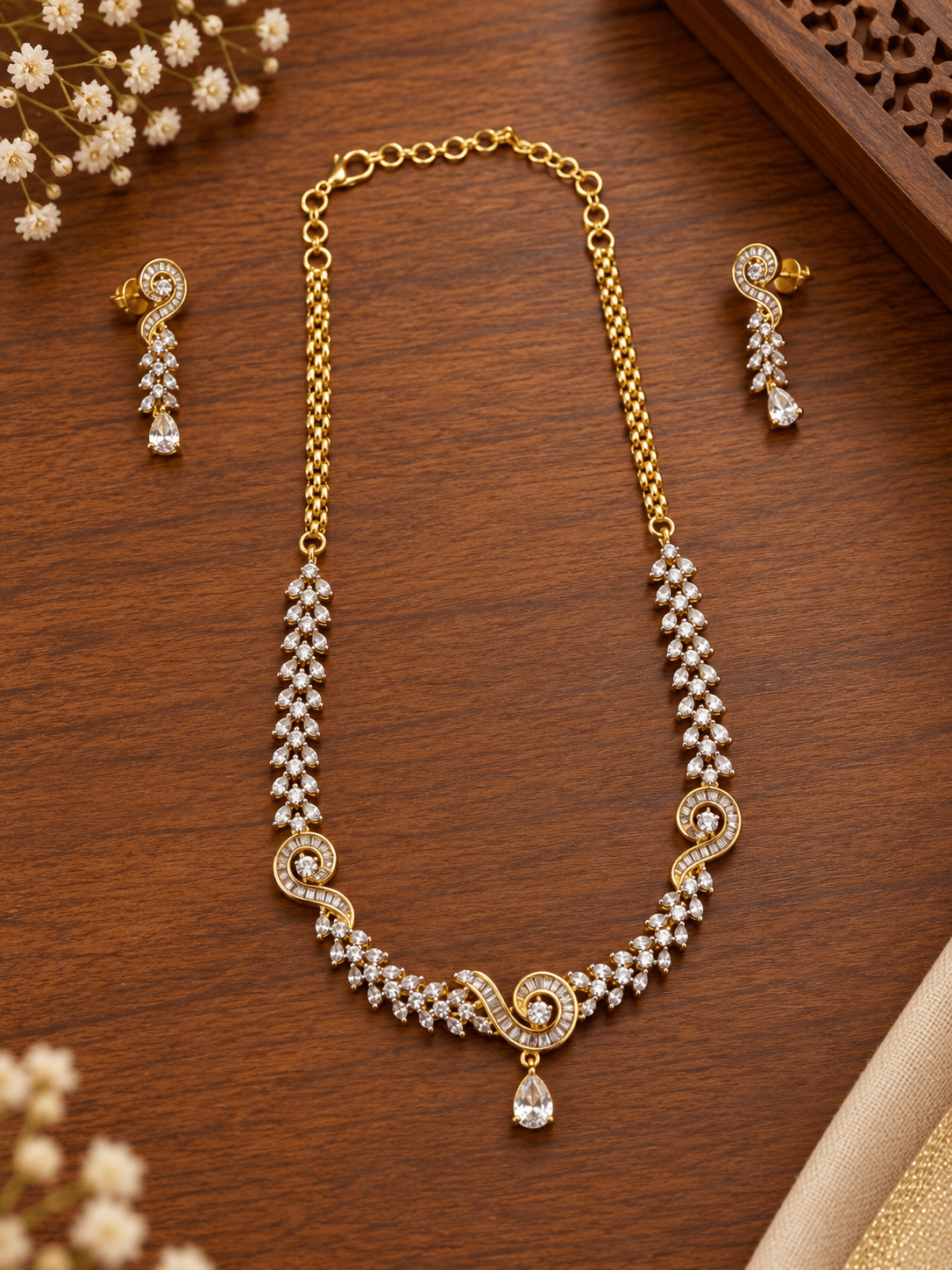 Bhavmayi Gold-Tone CZ Crystal Necklace & Earrings Set - bhavmayi