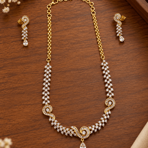 Bhavmayi Gold-Tone CZ Crystal Necklace & Earrings Set - bhavmayi