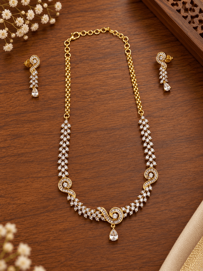 Bhavmayi Gold-Tone CZ Crystal Necklace & Earrings Set - bhavmayi