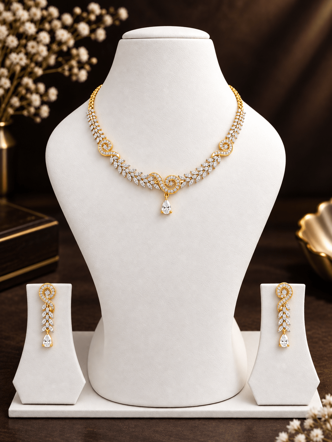 Bhavmayi Gold-Tone CZ Crystal Necklace & Earrings Set - bhavmayi