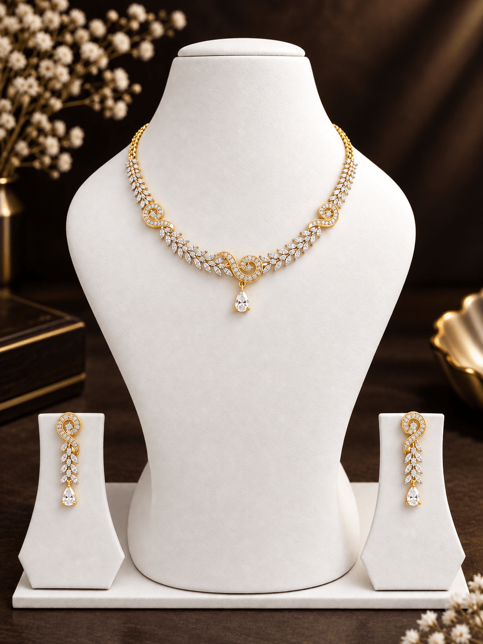 Bhavmayi Gold-Tone CZ Crystal Necklace & Earrings Set - bhavmayi