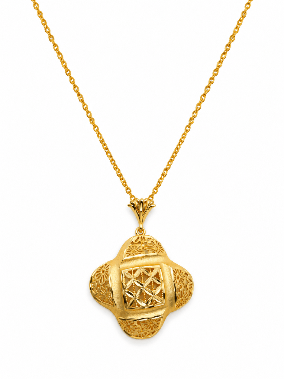 Bhavmayi Gold-Tone Floral Geometric Necklace & Earring Set - bhavmayi