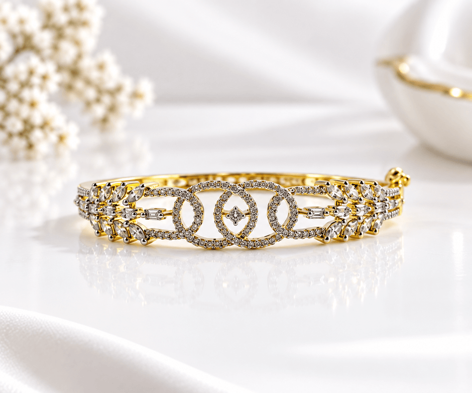 Bhavmayi Gold-Tone Floral Link Designer Bangle - bhavmayi