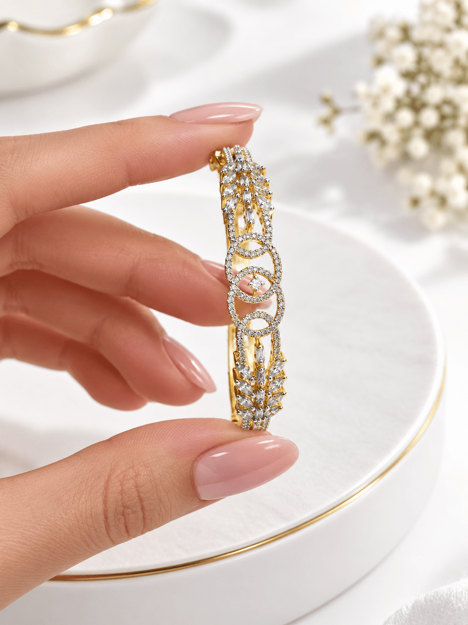 Bhavmayi Gold-Tone Floral Link Designer Bangle - bhavmayi