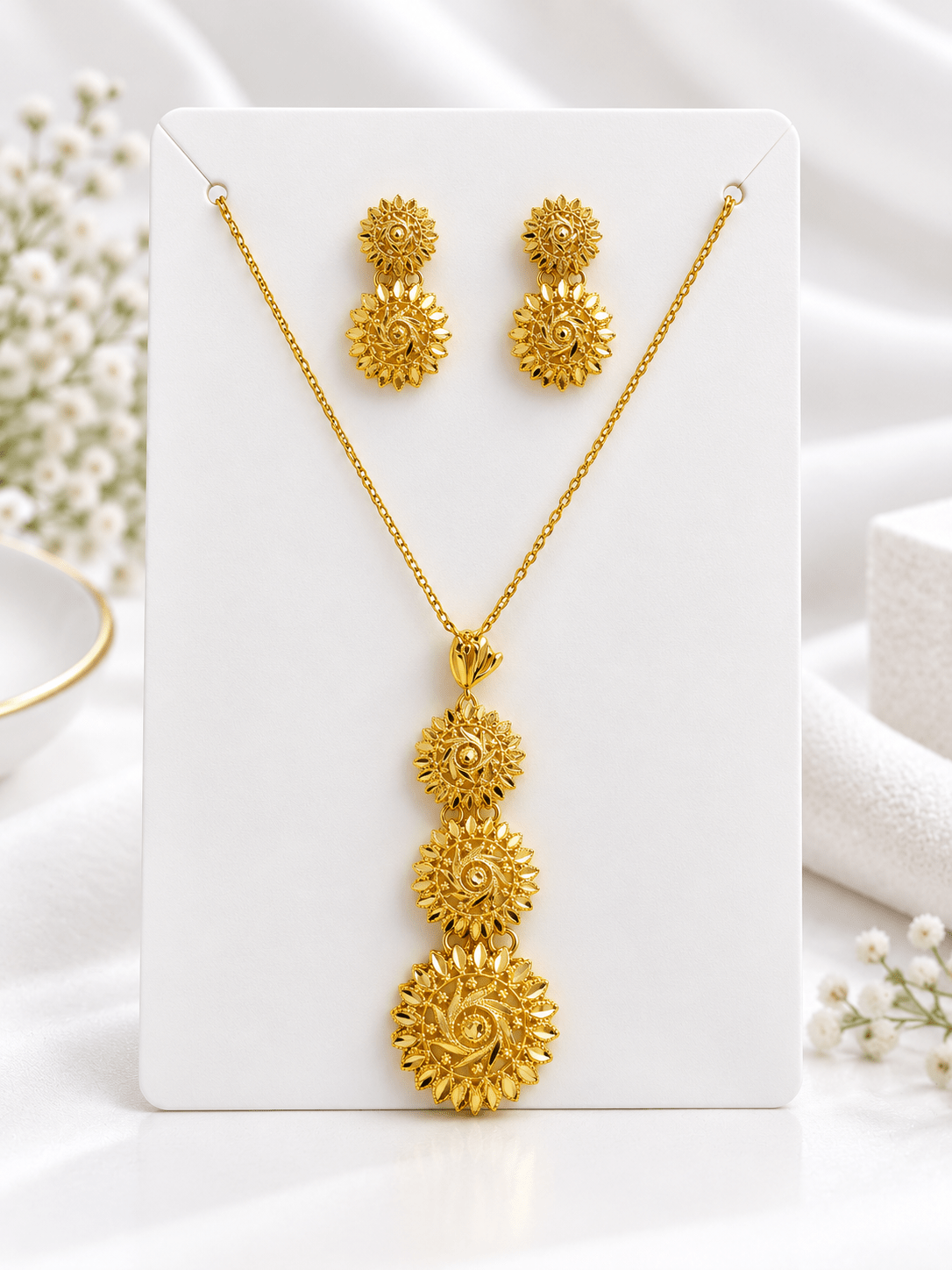 Bhavmayi Gold-Tone Floral Medallion Necklace & Earring Set - bhavmayi