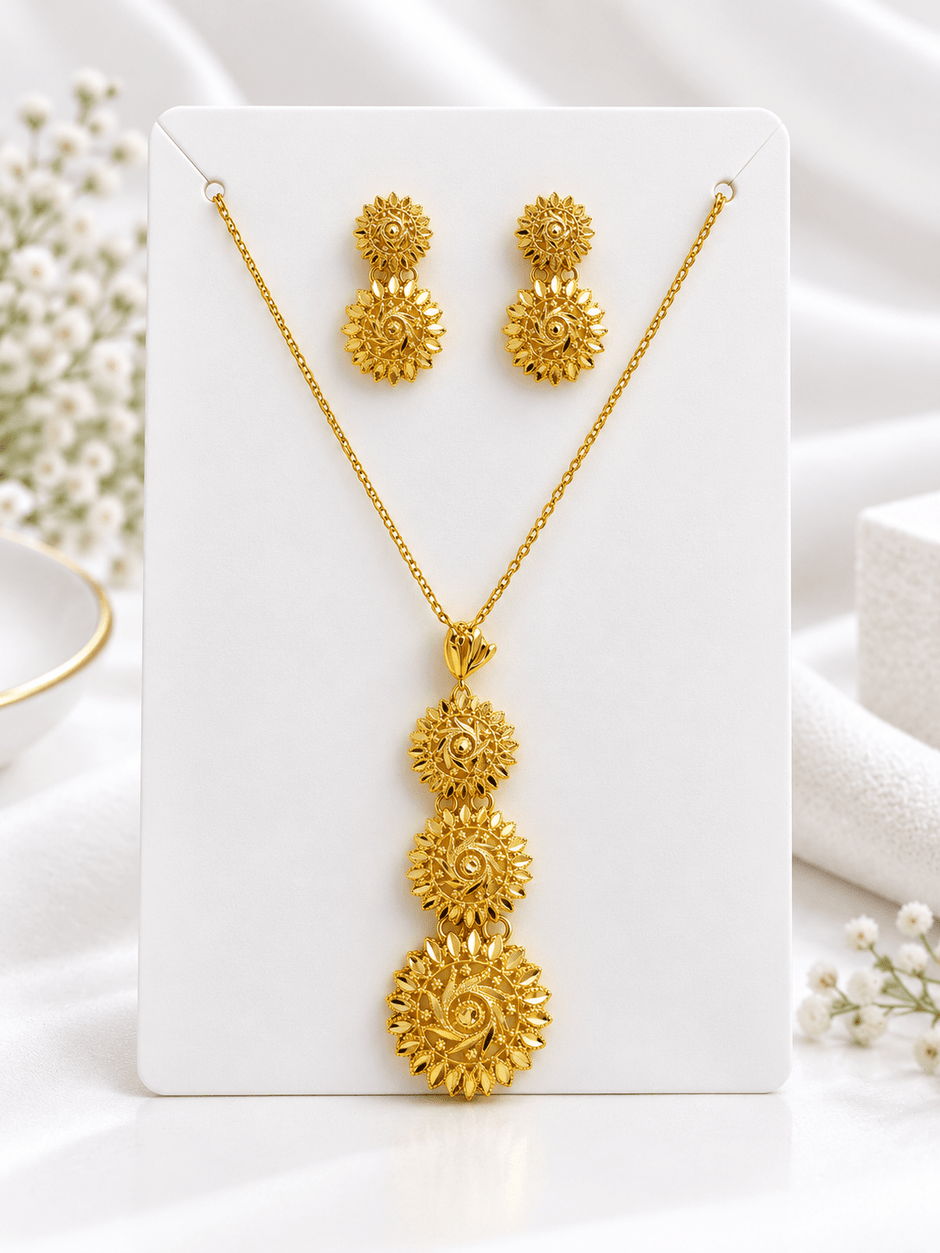 Bhavmayi Gold-Tone Floral Medallion Necklace & Earring Set - bhavmayi