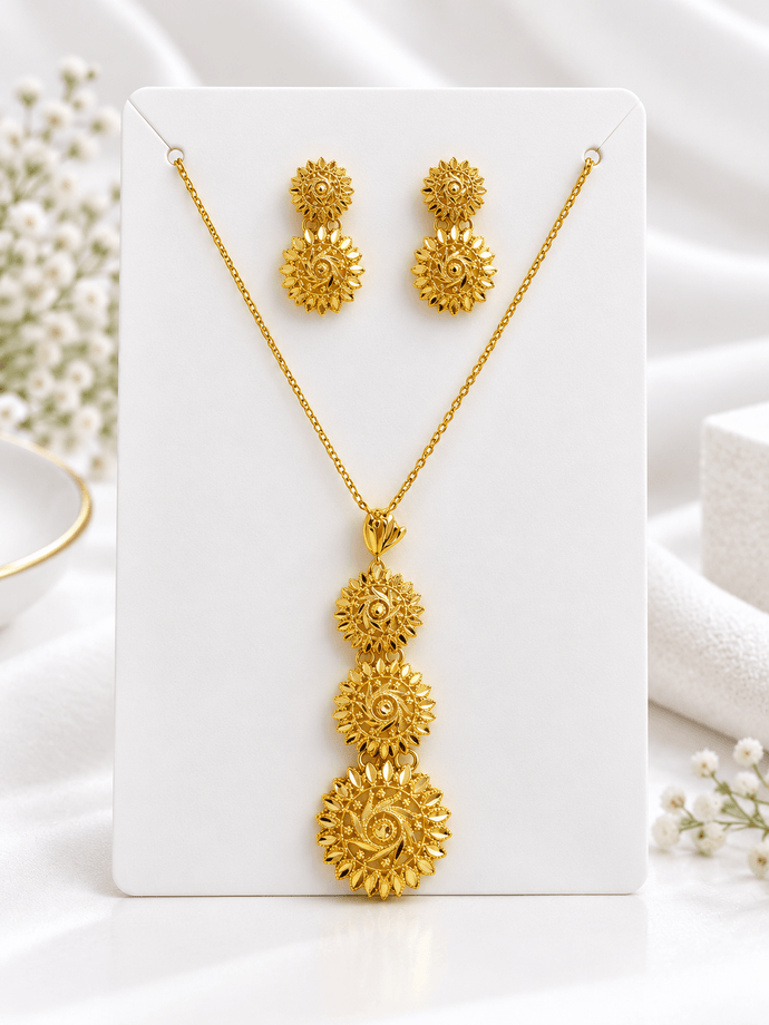 Bhavmayi Gold-Tone Floral Medallion Necklace & Earring Set - bhavmayi