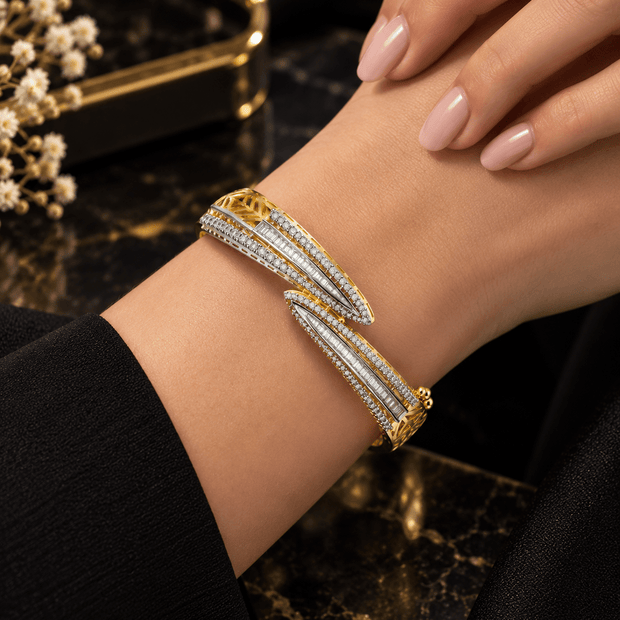 Bhavmayi Gold-Tone Geometric CZ Layered Designer Bangle - bhavmayi