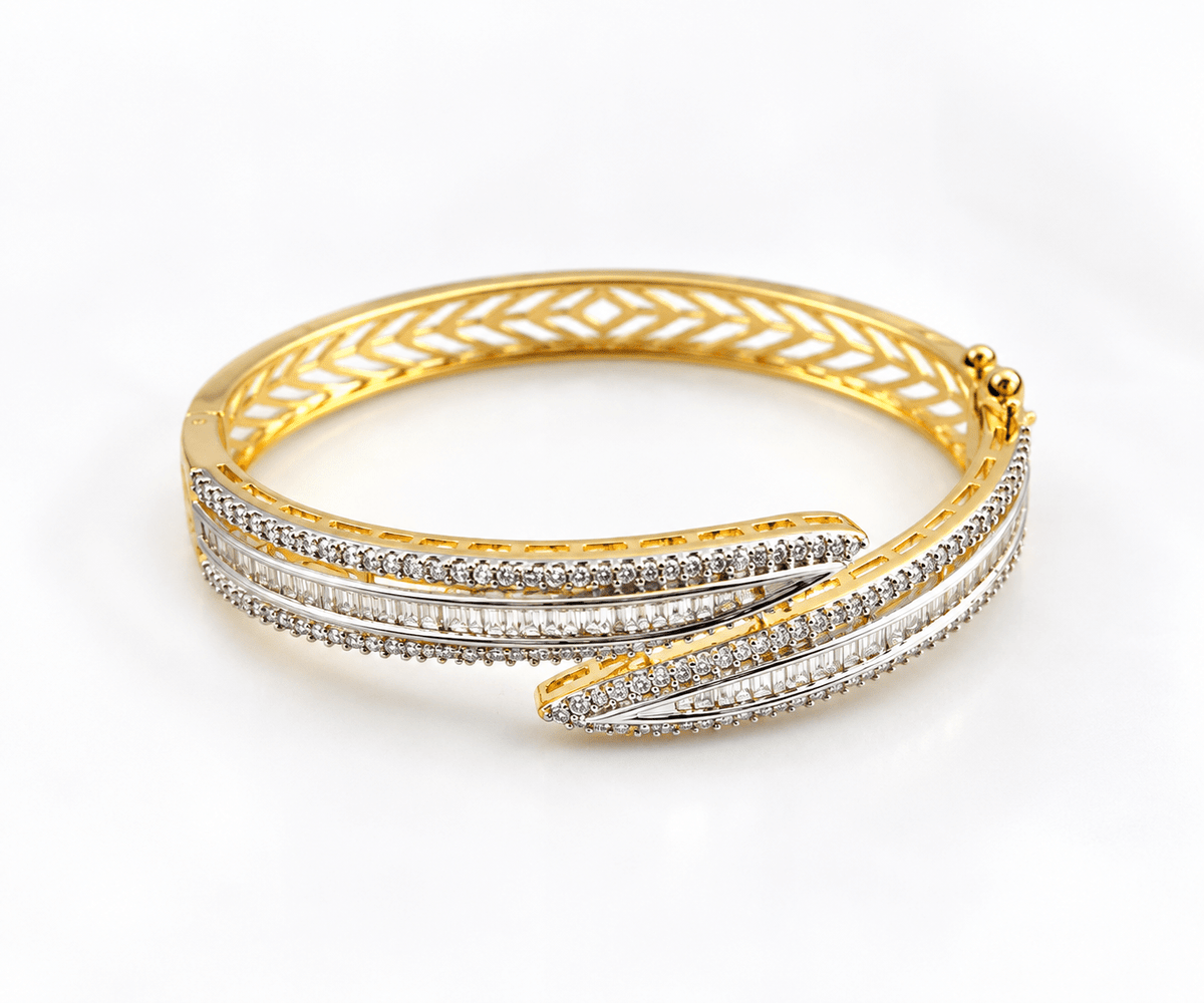 Bhavmayi Gold-Tone Geometric CZ Layered Designer Bangle - bhavmayi