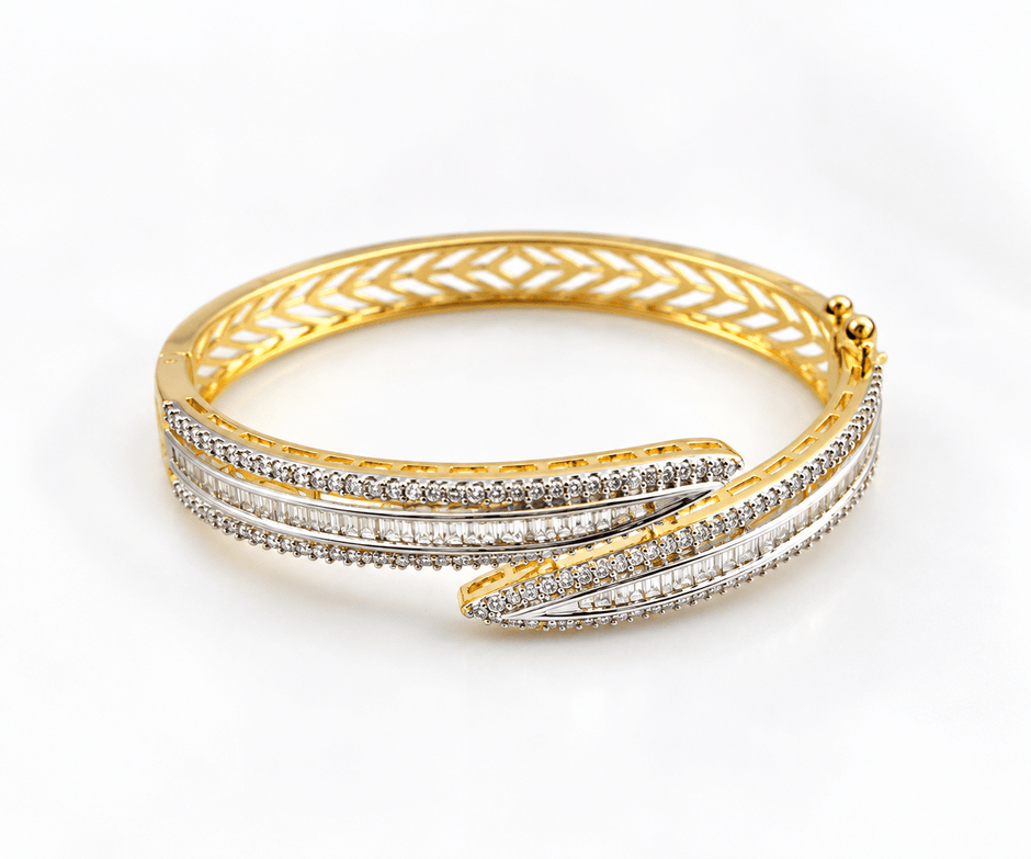 Bhavmayi Gold-Tone Geometric CZ Layered Designer Bangle - bhavmayi