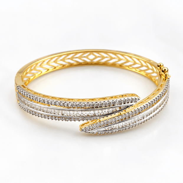 Bhavmayi Gold-Tone Geometric CZ Layered Designer Bangle - bhavmayi