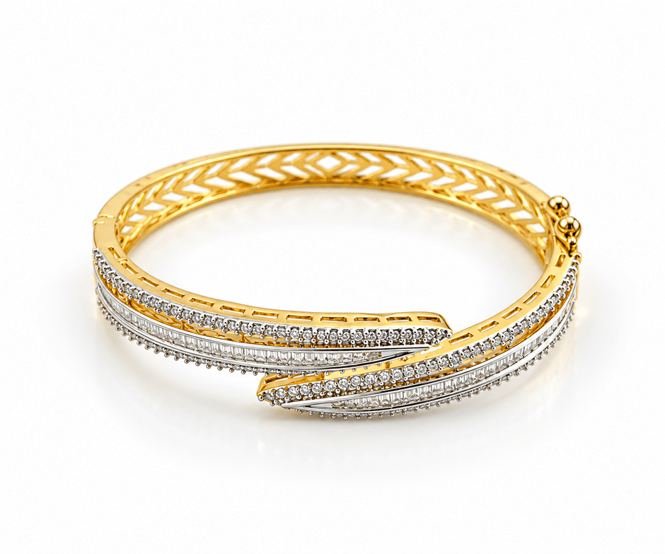 Bhavmayi Gold-Tone Geometric CZ Layered Designer Bangle - bhavmayi