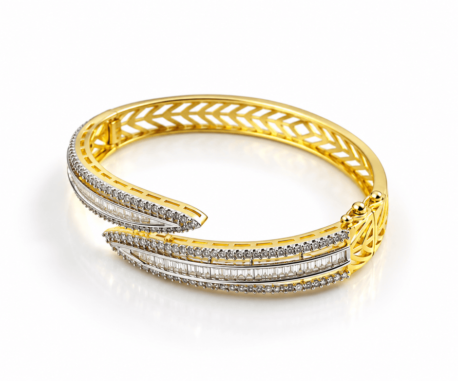 Bhavmayi Gold-Tone Geometric CZ Layered Designer Bangle - bhavmayi