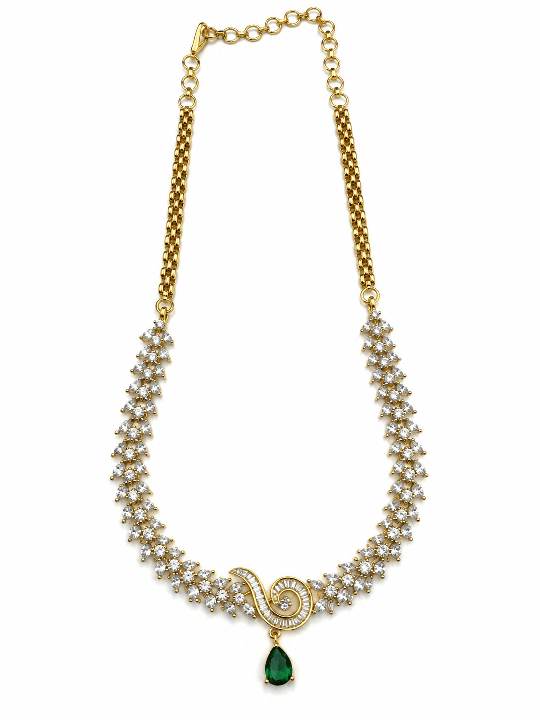 Bhavmayi Gold-Tone Green Emerald Crystal Necklace & Earrings Set - bhavmayi