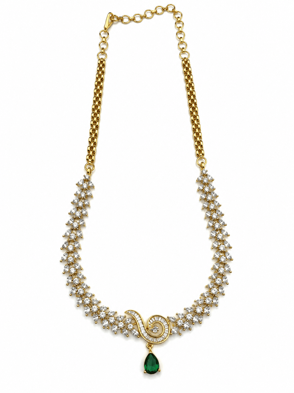 Bhavmayi Gold-Tone Green Emerald Crystal Necklace & Earrings Set - bhavmayi