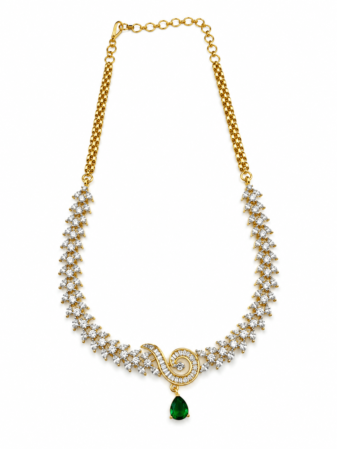 Bhavmayi Gold-Tone Green Emerald Crystal Necklace & Earrings Set - bhavmayi