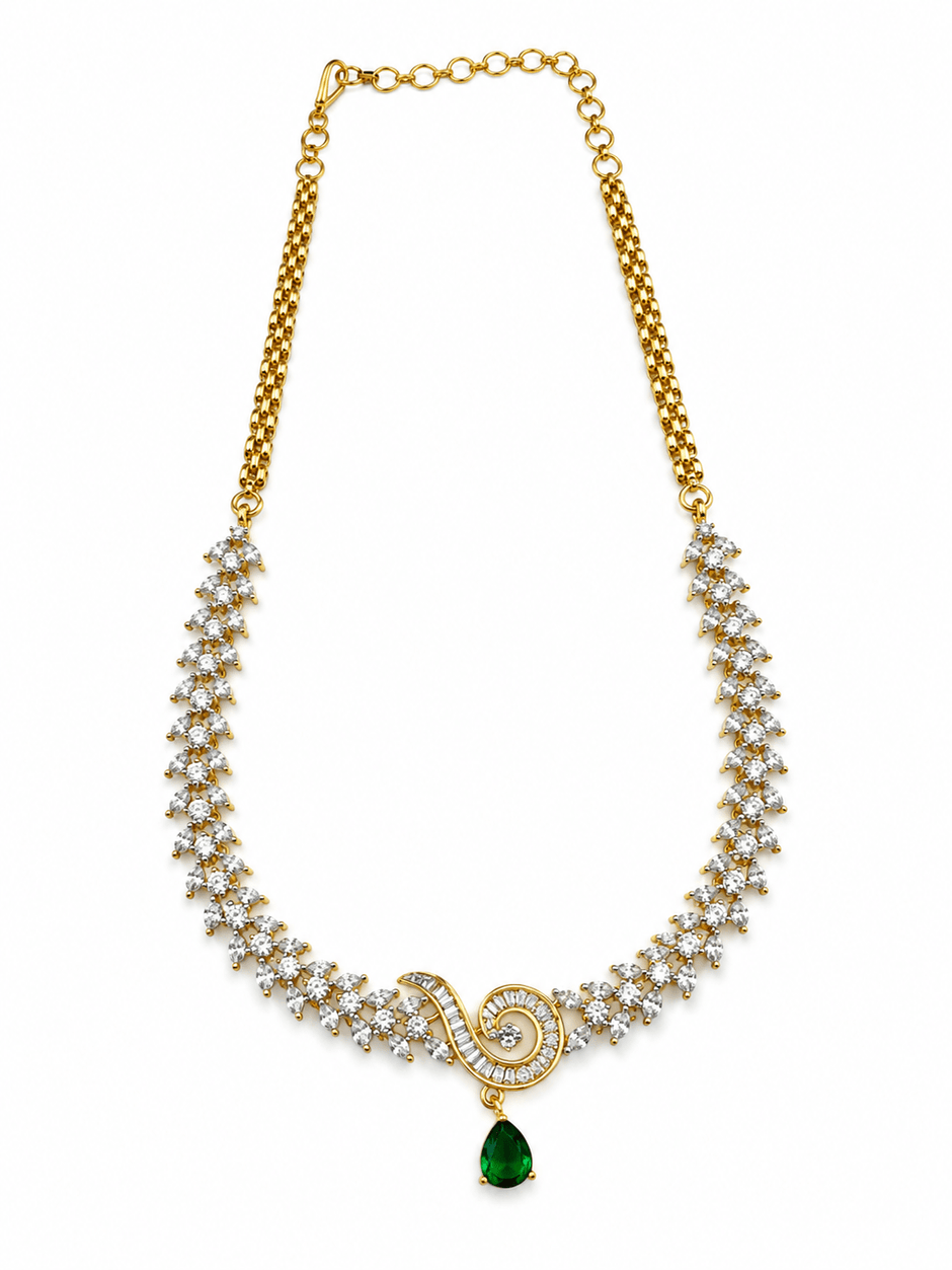 Bhavmayi Gold-Tone Green Emerald Crystal Necklace & Earrings Set - bhavmayi