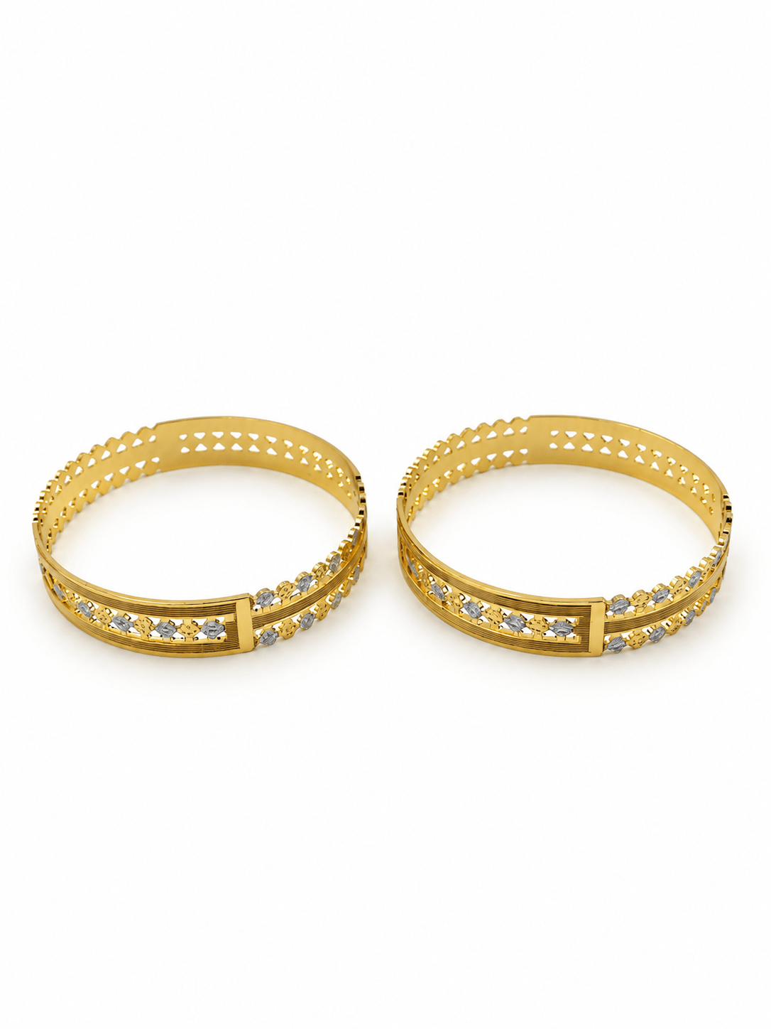 Bhavmayi gold-tone kada bangle set with repeating clear accents and intricate decorative detailing - bhavmayi