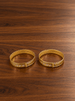 Bhavmayi gold-tone kada bangle set with repeating clear accents and intricate decorative detailing - bhavmayi