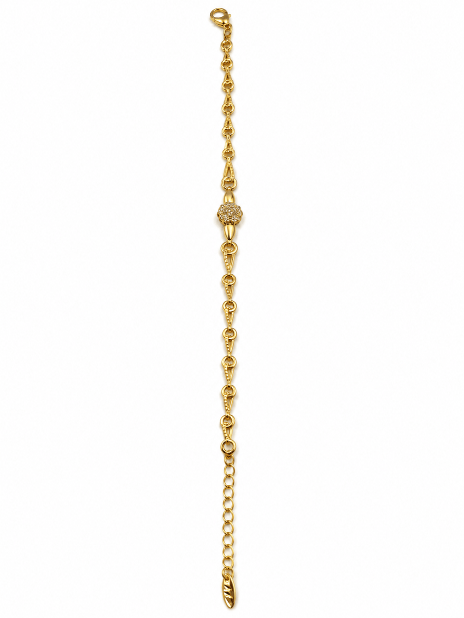 Bhavmayi gold-tone link bracelet with textured rounded centre bead, detailed chain links and extension chain - bhavmayi