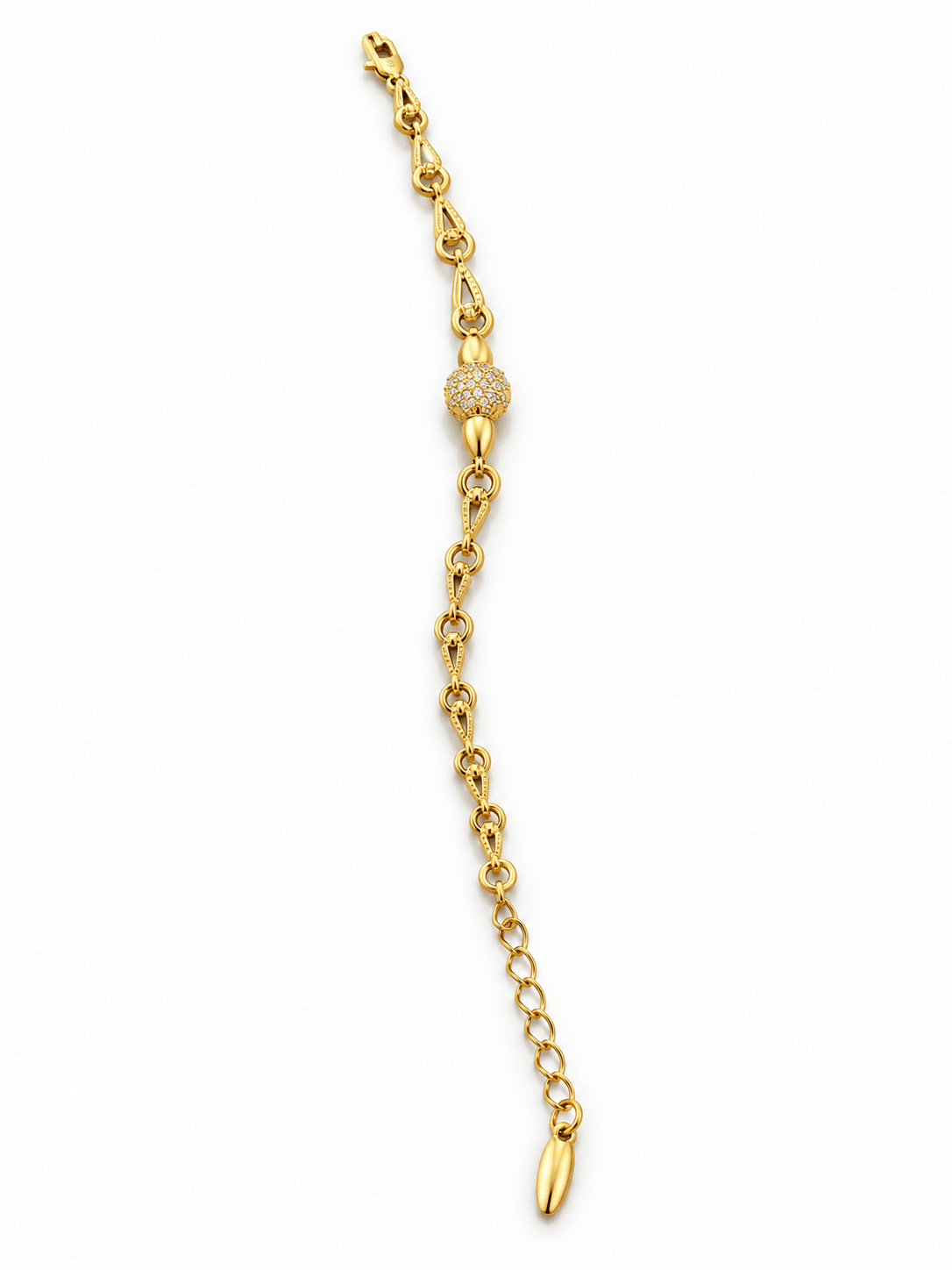 Bhavmayi gold-tone link bracelet with textured rounded centre bead, detailed chain links and extension chain - bhavmayi