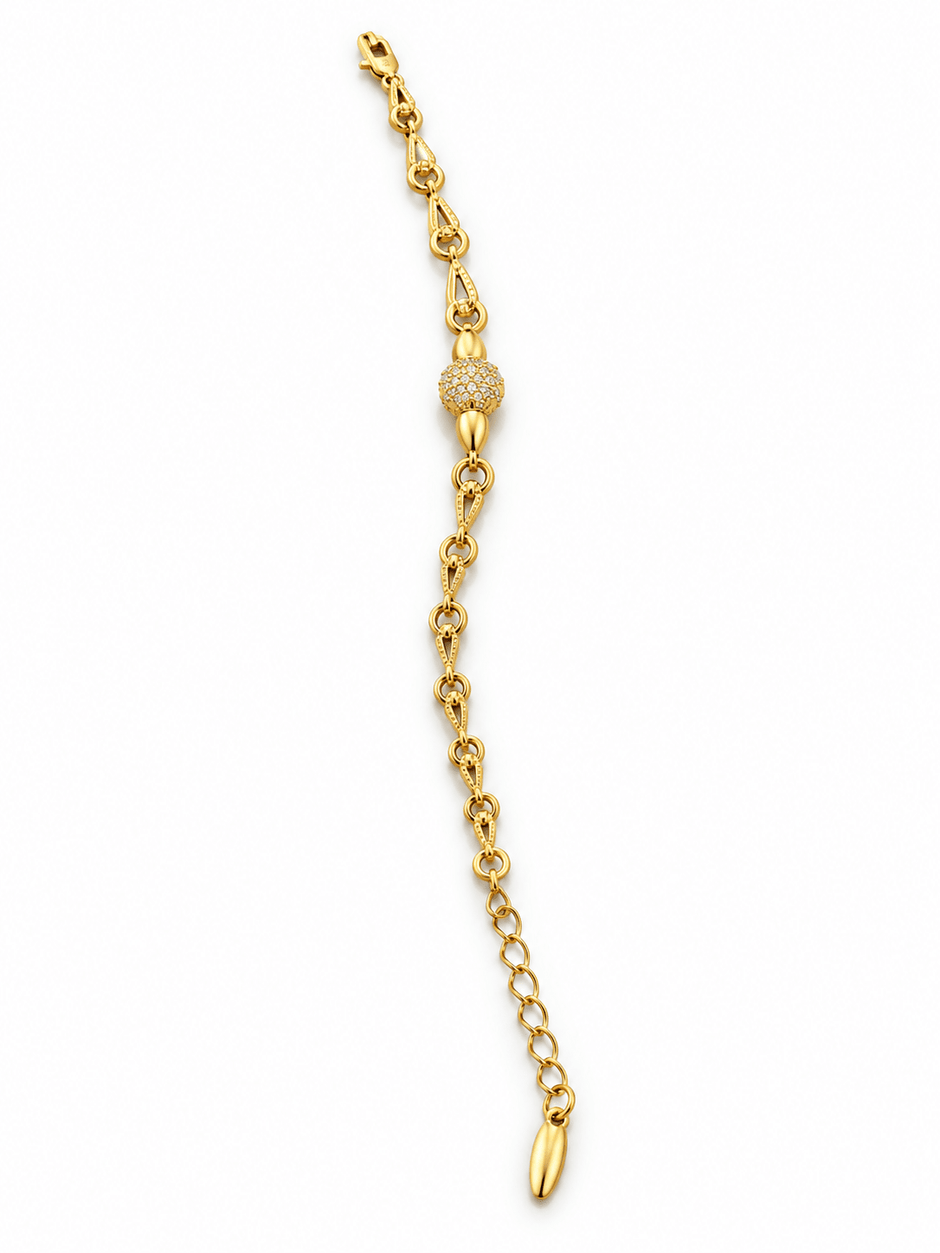 Bhavmayi gold-tone link bracelet with textured rounded centre bead, detailed chain links and extension chain - bhavmayi