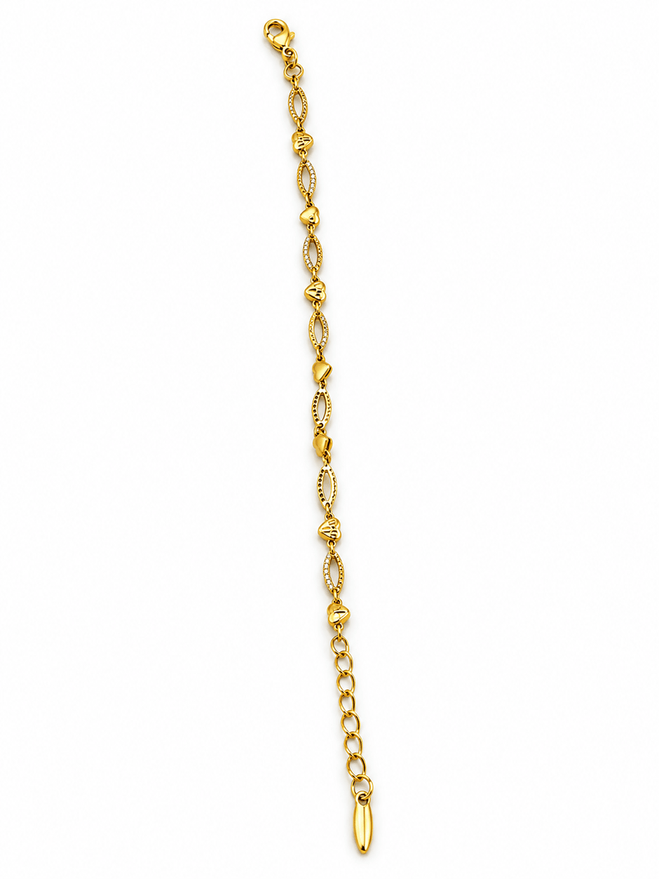 Bhavmayi gold-tone marquise link bracelet with clear reflective accents and geometric connector details - bhavmayi