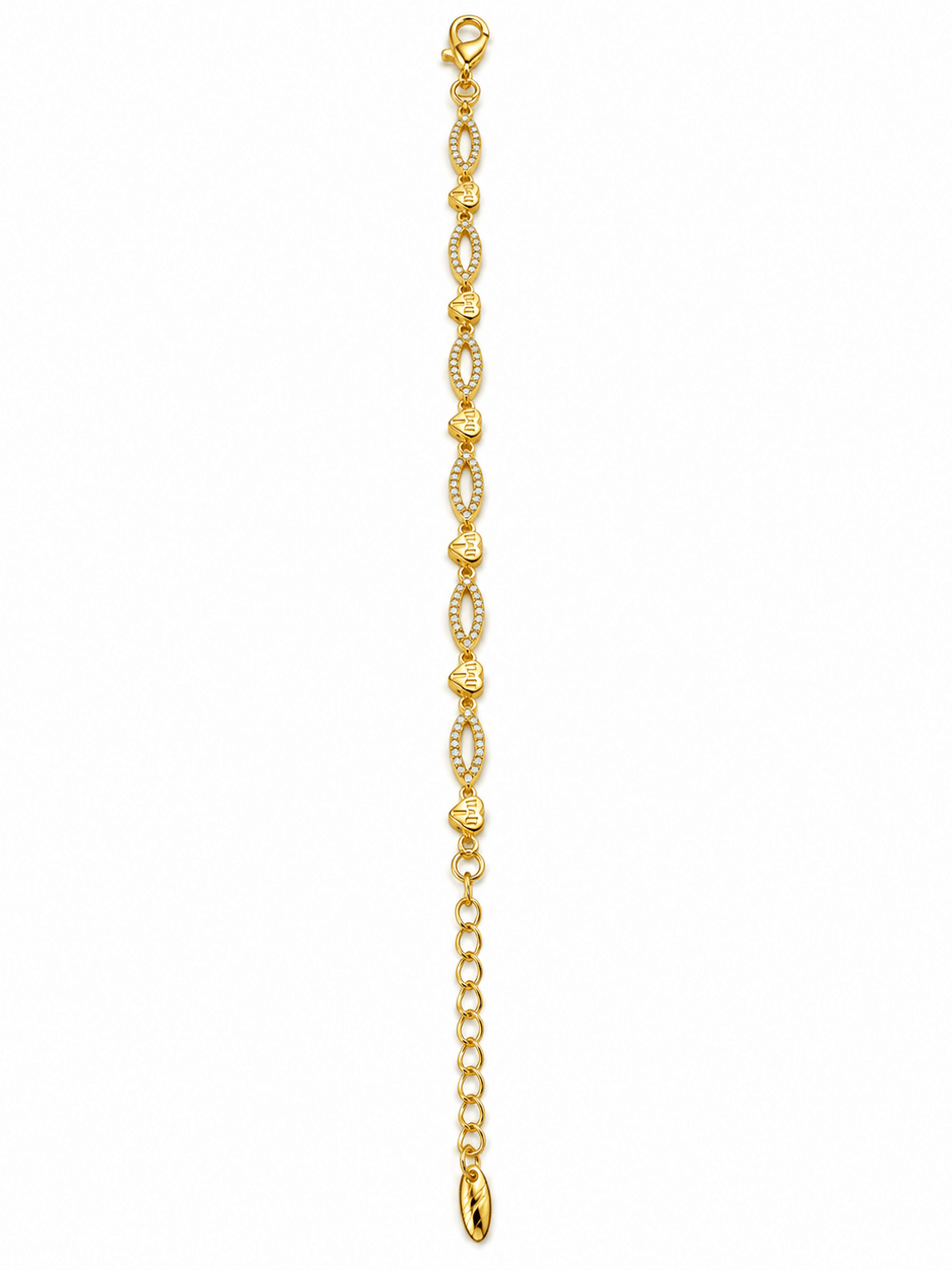 Bhavmayi gold-tone marquise link bracelet with clear reflective accents and geometric connector details - bhavmayi