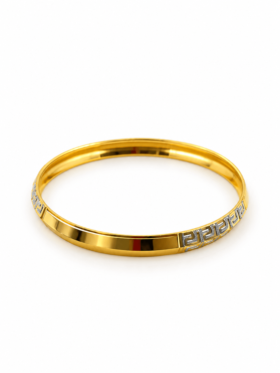 Bhavmayi gold-tone men's kada with silver-tone geometric detailing - bhavmayi