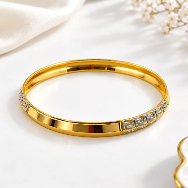 Bhavmayi gold-tone men's kada with silver-tone geometric detailing - bhavmayi