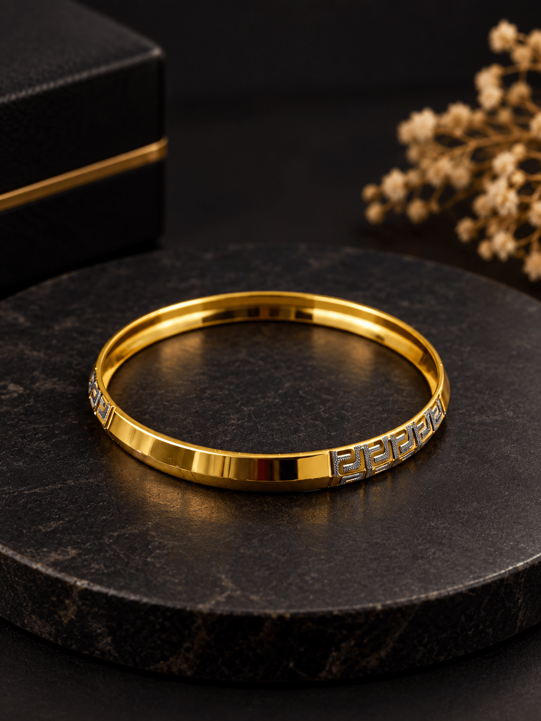 Bhavmayi gold-tone men's kada with silver-tone geometric detailing - bhavmayi