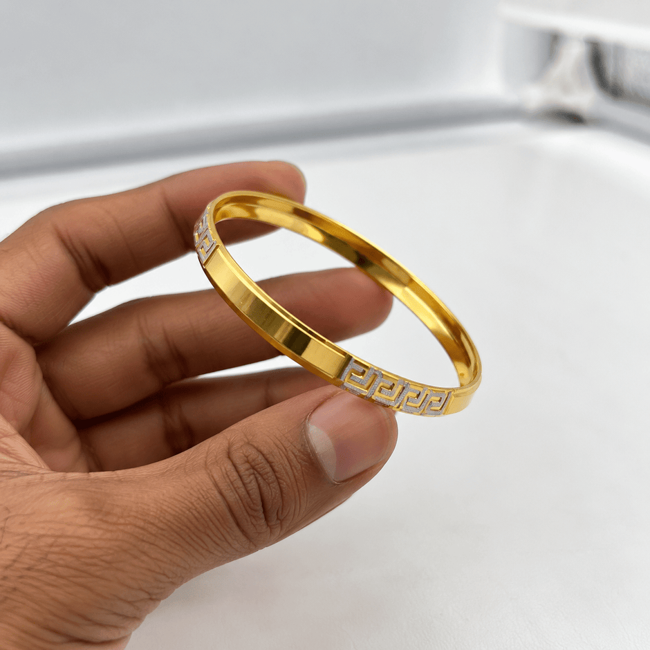 Bhavmayi gold-tone men's kada with silver-tone geometric detailing - bhavmayi