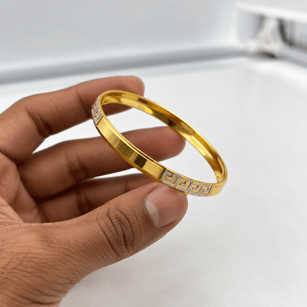 Bhavmayi gold-tone men's kada with silver-tone geometric detailing - bhavmayi