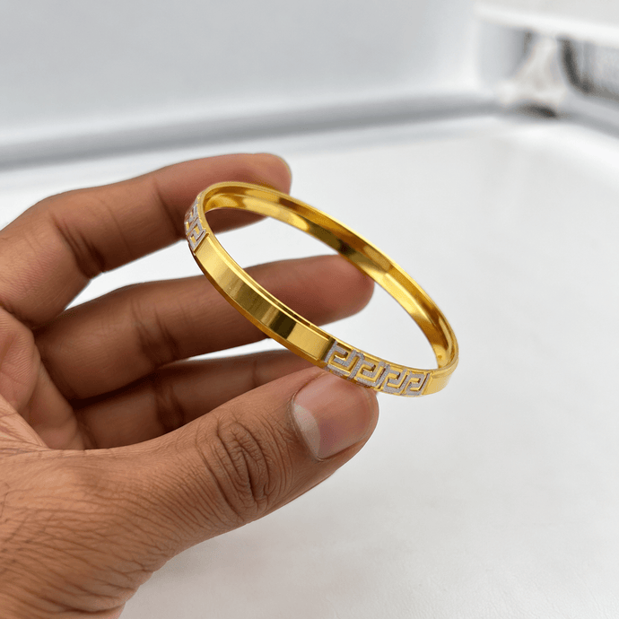 Bhavmayi gold-tone men's kada with silver-tone geometric detailing - bhavmayi