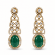 Bhavmayi gold-tone necklace set with green oval stones, white decorative accents and matching drop earrings - bhavmayi