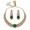 Bhavmayi gold-tone necklace set with green oval stones, white decorative accents and matching drop earrings - bhavmayi
