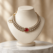 Bhavmayi gold-tone necklace set with green oval stones, white decorative accents and matching drop earrings - bhavmayi