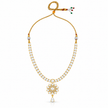 Bhavmayi gold-tone necklace set with white pearl-like beads, floral pendant and matching drop earrings - bhavmayi
