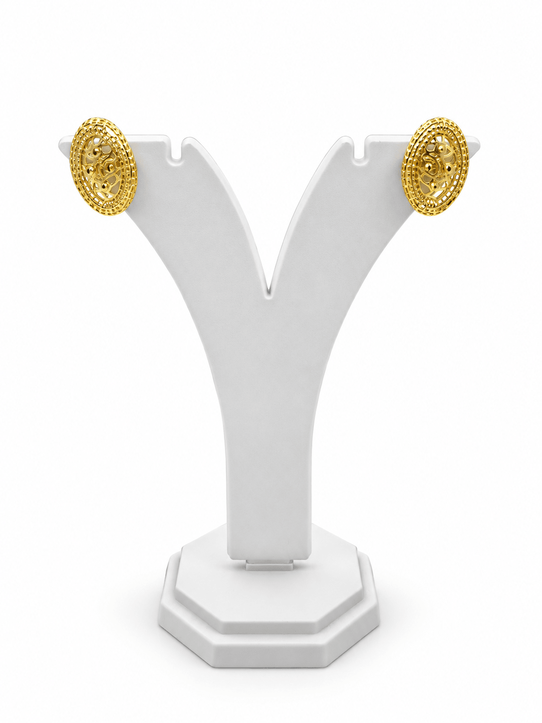 Bhavmayi gold-tone oval necklace and matching earrings with intricate floral and geometric medallion detailing - bhavmayi