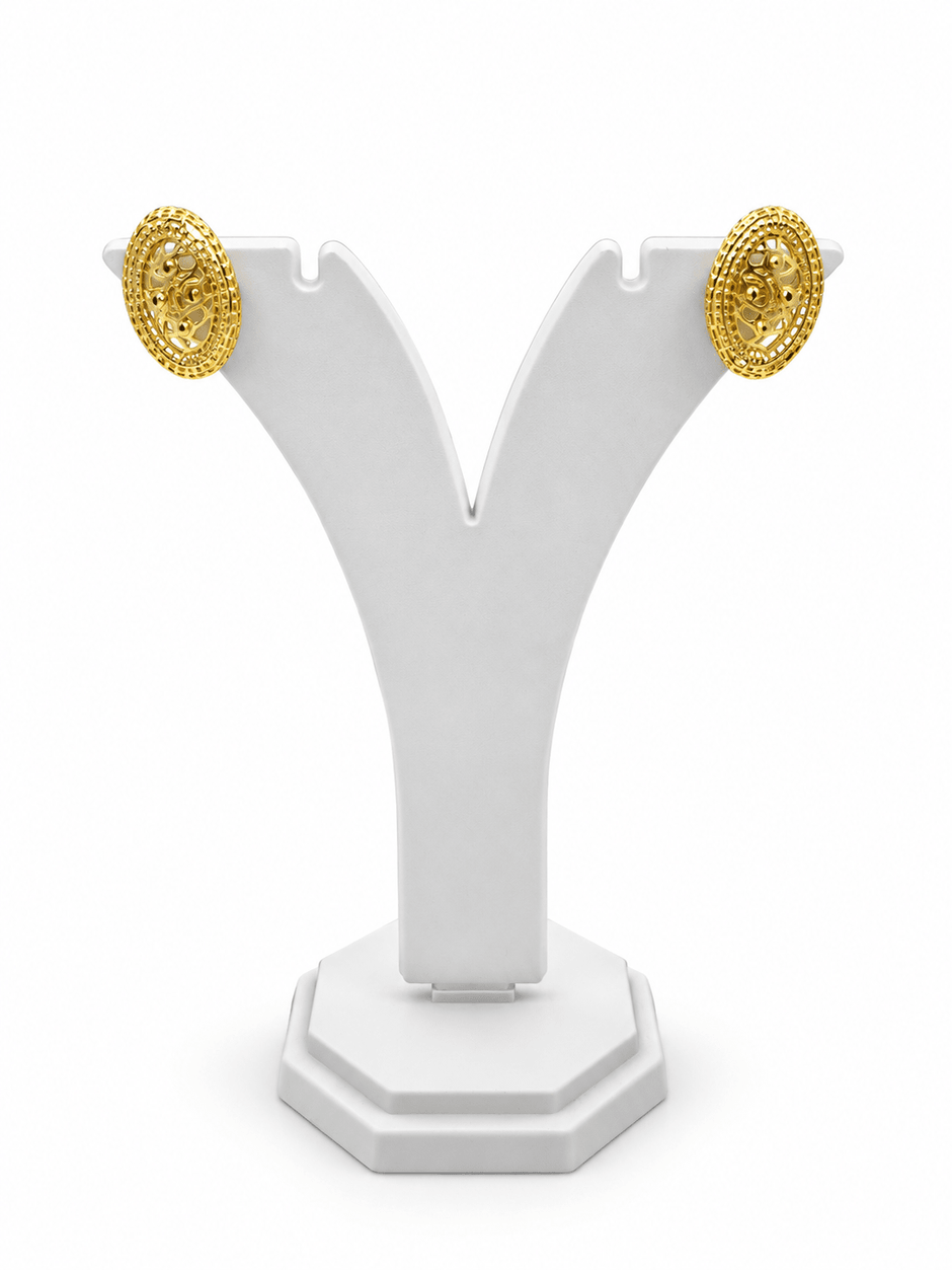 Bhavmayi gold-tone oval necklace and matching earrings with intricate floral and geometric medallion detailing - bhavmayi