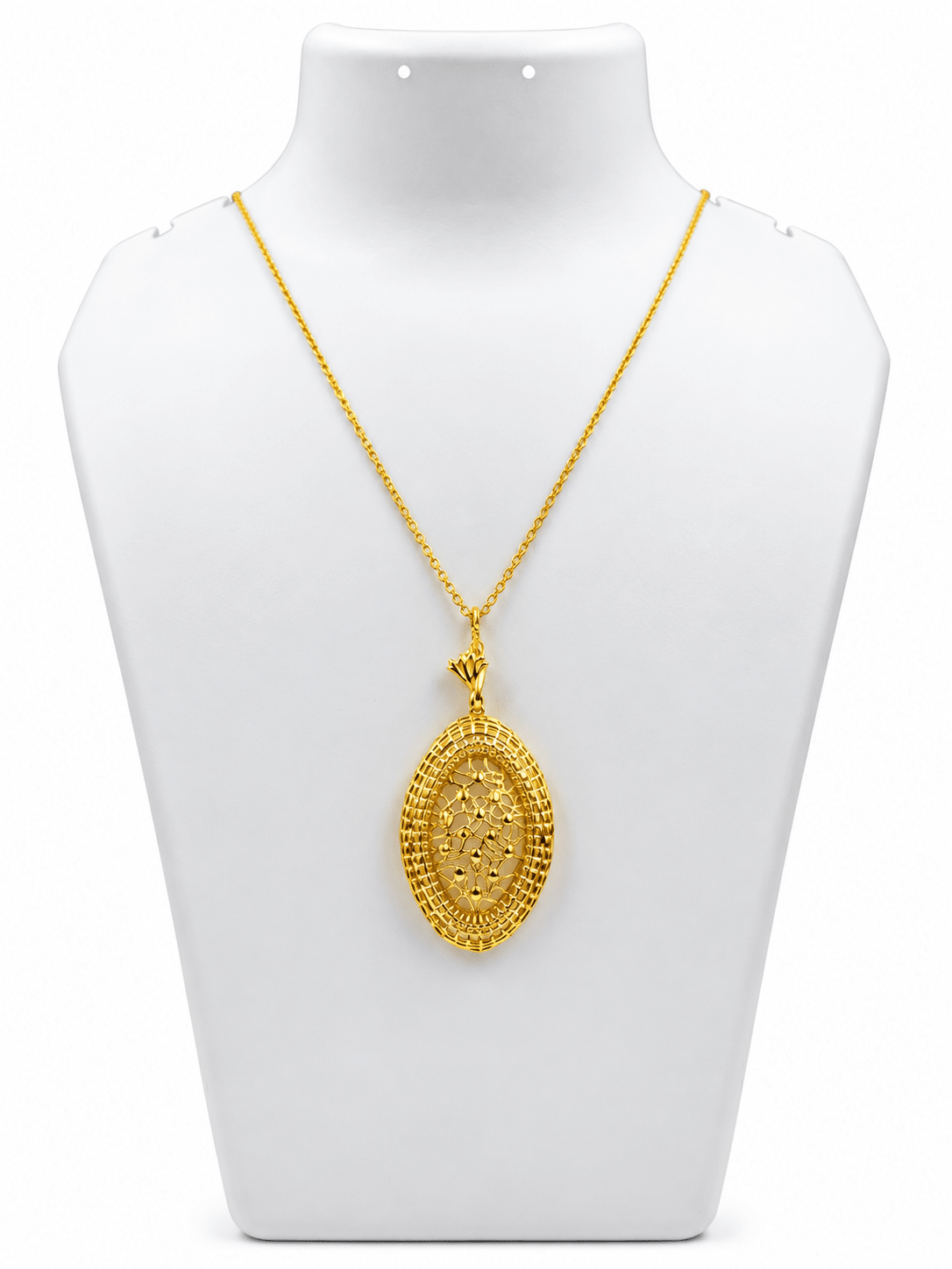 Bhavmayi gold-tone oval necklace and matching earrings with intricate floral and geometric medallion detailing - bhavmayi