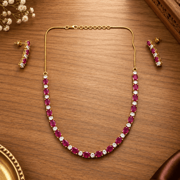 Bhavmayi Gold-Tone Ruby & Crystal Necklace and Earrings Set - bhavmayi