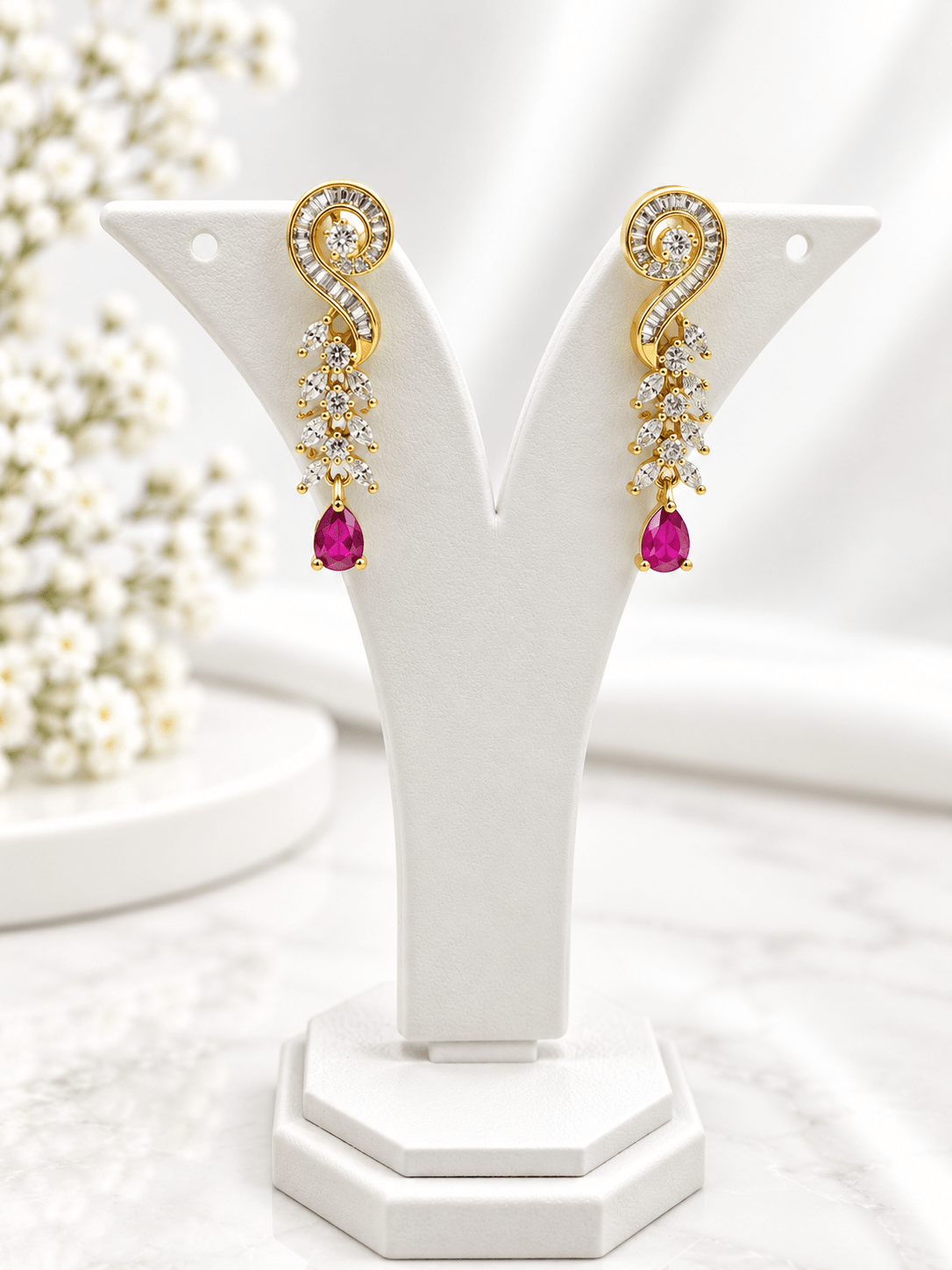 Bhavmayi Gold-Tone Ruby & Crystal Necklace and Earrings Set - bhavmayi